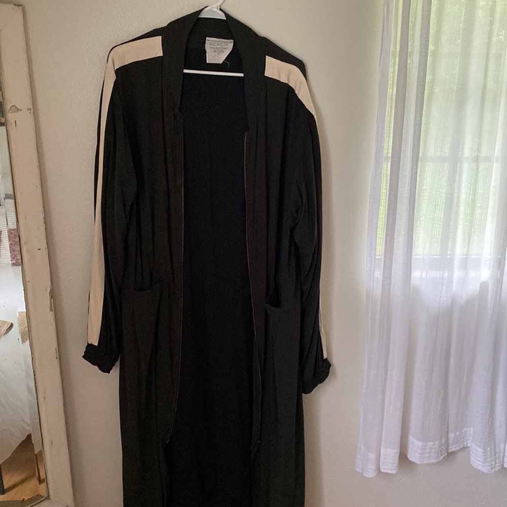 ACACIA Tribeca long silk bomber jacket Black size Large